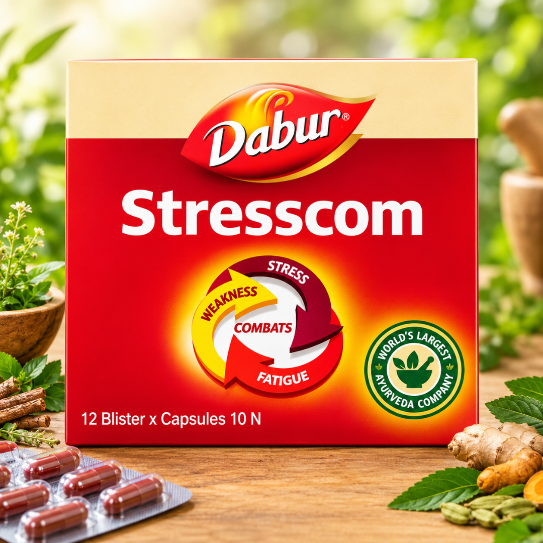 Dabur Stresscom 120 Caps – Herbal Support for Stress & Mental Wellness